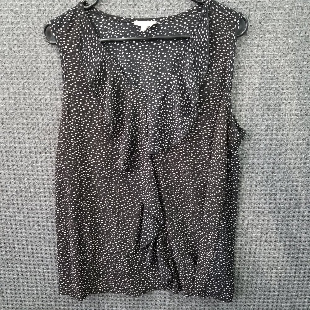 Siren Lily Sleeveless Black White Polka Dot Blouse V Neck Womens 1X
